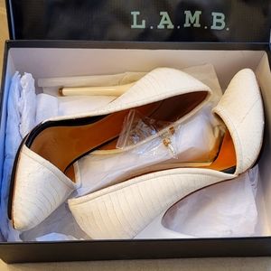 L.A.M.B White Snakeskin Print All Leather Heels
